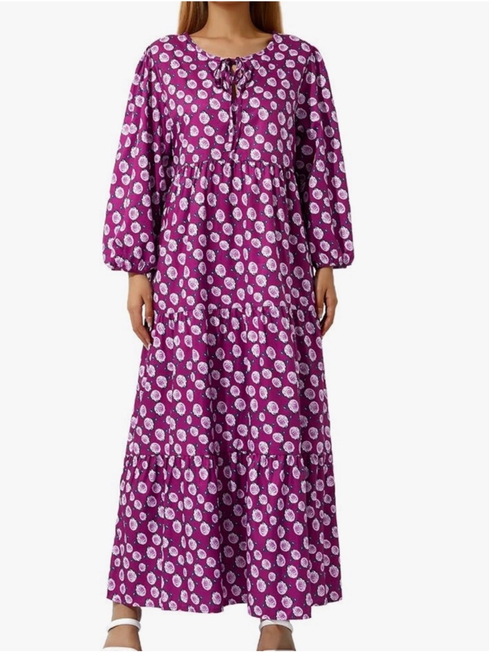 Women's Floral Tie-Neck Maxi Dress